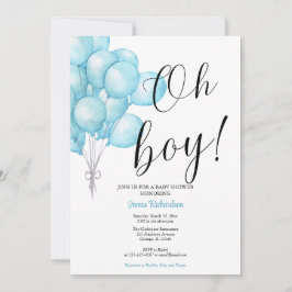 Oh niño eucaliptos modernos globos azules bebé inbjudningar
