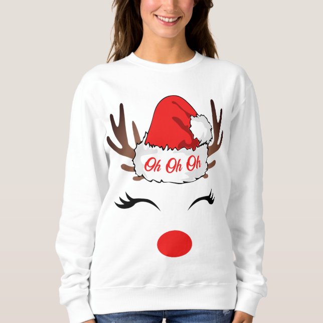 Oh Oh, Ugly White Reindeer jul Sweatshirt T Shirt (Framsida)