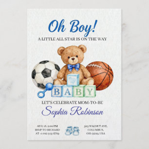 "Oh Pojke" Akvarell Baby Shower Inbjudan