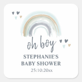 Oh Pojke Baby Shower Blå Boho Regnbåge Fyrkantig K Fyrkantigt Klistermärke