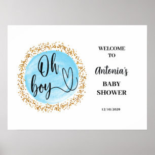 Oh Pojke Baby Shower Blå Välkomstskylt Poster
