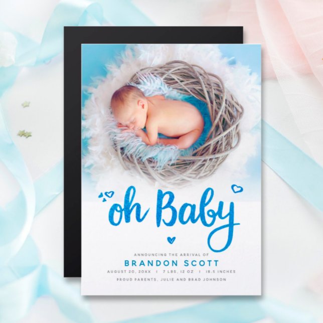 Oh Pojke Birth Announcement Photo Magnetic Card (Skapare uppladdad)