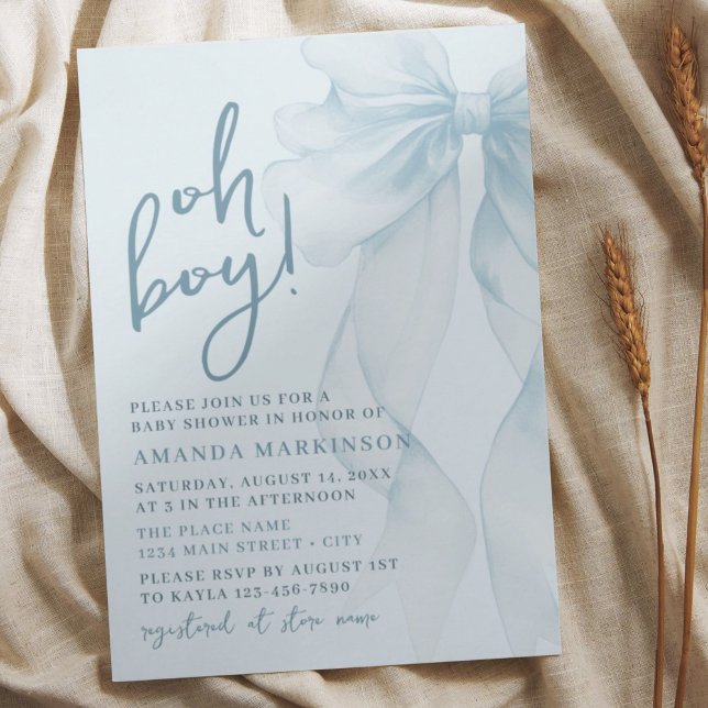 Oh Pojke Blå Akvarellbåge Baby Shower Inbjudan (Skapare uppladdad)