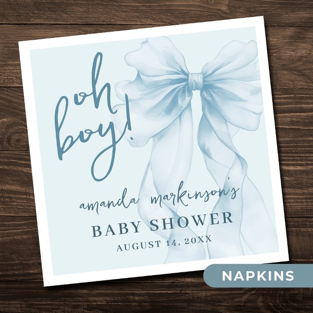 Oh Pojke Blå Akvarellbåge Baby Shower Pappersservett (Skapare uppladdad)