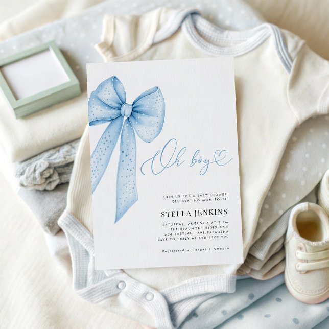 Oh Pojke Blå Båge Baby Shower Inbjudan (Skapare uppladdad)