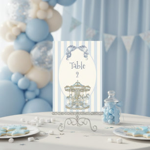 Oh Pojke Blå Båge Karusell Vattenfärg Baby Shower Bordsnummer