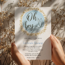 Oh Pojke Blå Guld Konfetti Baby Shower
