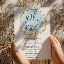 Oh Pojke Blå Guld Konfetti Baby Shower Inbjudningar