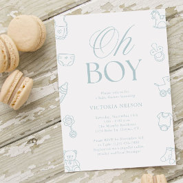 Oh Pojke Blå Handritad Baby Shower Inbjudningar