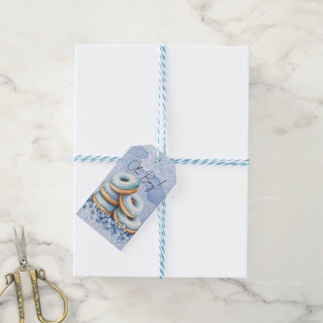 Oh Pojke Blå Munkar Baby Shower Tack Presentetikett (Med Snöre)