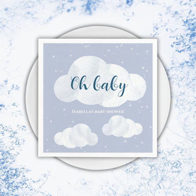 Oh Pojke Blue Clouds Himlar Stars Baby Shower Pappersservett (oh baby clouds baby boy shower napkins sky blue stars)