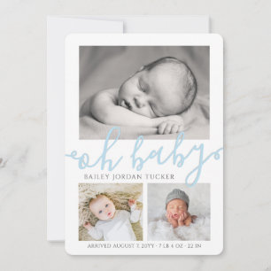 Oh Pojke Blue Script Collage Photo Birth Meddelande