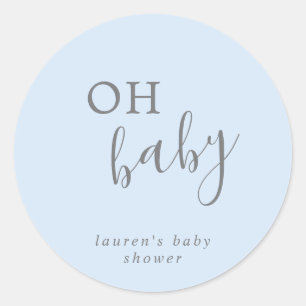Oh Pojke Blue Simple Elegant Baby Shower Runt Klistermärke