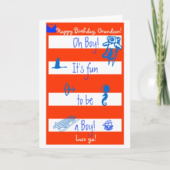Oh pojke!  Den är rolig att vara en pojke!  Kort (Framsida)