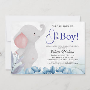 Oh Pojke Elefant Bebis Duschningsinbjudan Inbjudningar