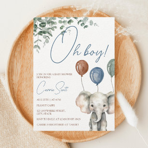 Oh pojke elefant lilla jordnöt Baby Shower Inbjudningar