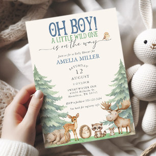 Oh Pojke En Liten Vilding Skogsdjur Baby Shower Inbjudningar