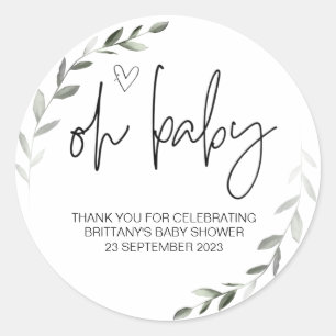 Oh Pojke Girl Cute Baby Shower Party Favor Cla Runt Klistermärke