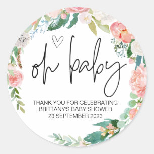 Oh Pojke Girl Cute Baby Shower Party Favoriter Runt Klistermärke