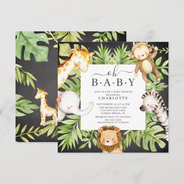 Oh Pojke Jungle Baby Shower-inbjudan Inbjudningar (Fram/baksida)