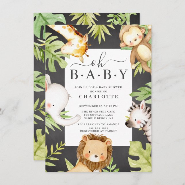 Oh Pojke Jungle Baby Shower-inbjudan Inbjudningar (Fram/baksida)