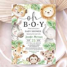 Oh Pojke Jungle Baby Shower Safari Djur Inbjudan