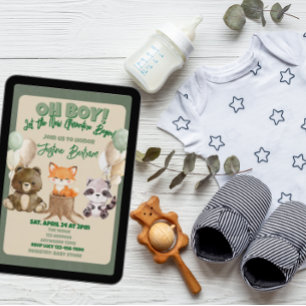 Oh Pojke Ny Äventyr Skogslevande Djur Baby Shower Inbjudningar