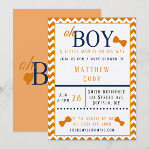 Oh Pojke Orange och Blå Baby Shower Inbjudan