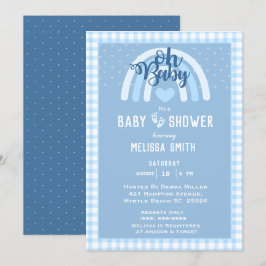 Oh Pojke Rainbow Heart Blue Baby Shower Inbjudningar