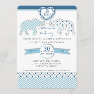 Oh Pojke Shower Heart Elephants Little Man Inbjudningar