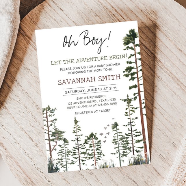 Oh Pojke Skogsbarndop Inbjudningar (Woodland Baby Shower Invitation)