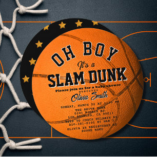 Oh Pojke Slam Dunk Basketpojke Baby Shower Cirkel Inbjudningar