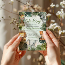 Oh, pojke Tropical jungle safari animals babydusch Inbjudningar