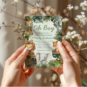 Oh, pojke Tropical jungle safari animals babydusch Inbjudningar