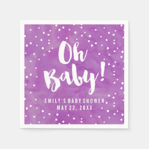 Oh purpurfärgad vattenfärgbaby shower för baby pappersservett