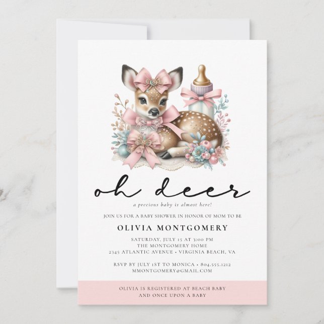 Oh Rosa Bows Woodland Forest Baby Shower Inbjudningar (Framsida)