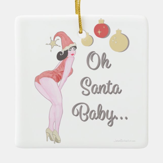 Oh Santa Baby Pinup Girl Ceramic Ornament (Framsida)
