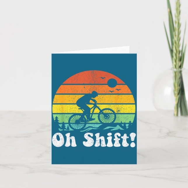 Oh Shift Funny Mountain Bike Rider Biking Retro Cy Kort (Framsida)