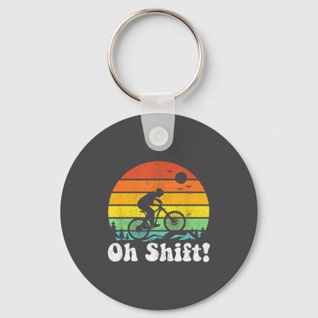 Oh Shift Funny Mountain Bike Rider Biking Retro Cy Nyckelring (Framsida)