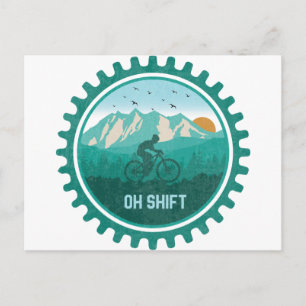 Oh Shift Retro Mountain Bike Vintage MTB Cycling Vykort