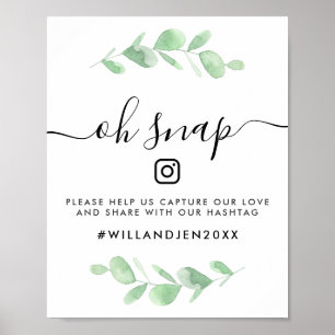 Oh Snap Bröllop Hashtag Watercolor Löv Sign Poster