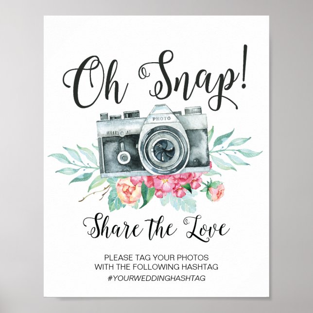 Oh Snap Camera Hashtag Bröllop Sign Poster (Framsidan)