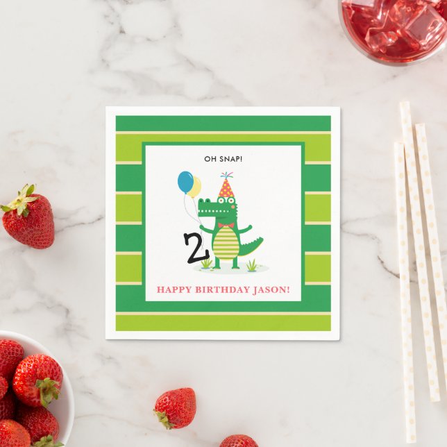 Oh Snap Cute Alligator in Swamp Barns födelsedag Pappersservett (Insitu)