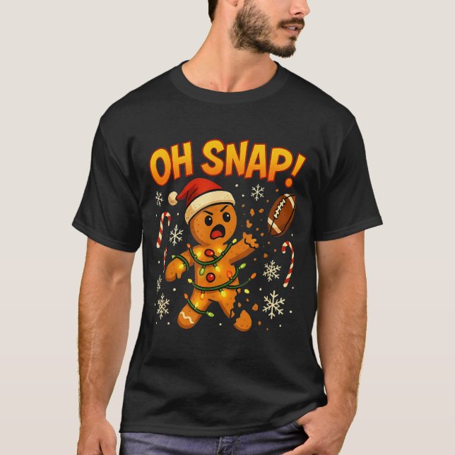Oh Snap Funny Gingerbread Football Christmas Light T Shirt (Framsida)