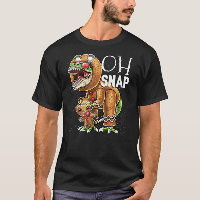Oh Snap Gingerbread Man Dinosaur Christmas Cookie  T Shirt (Framsida)