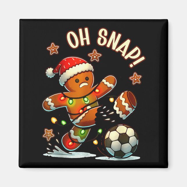 Oh Snap Gingerbread Soccer Xmas Light Holiday  Magnet (Framsidan)