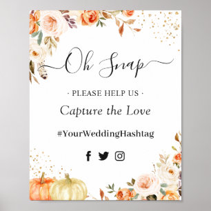 Oh Snap Hashtag Autumn Guld Blommigt Hashtag Sign Poster