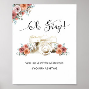 Oh Snap Hashtag, Camera, Etheral Blommigt Sign Poster