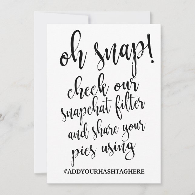 Oh Snap Hashtag Prisvärt 5x7 Skylt Inbjudningar (Framsida)