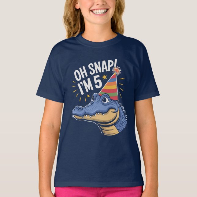 Oh Snap I'm 5 Birthday Party Alligator, Crocodile  T Shirt (Framsida)